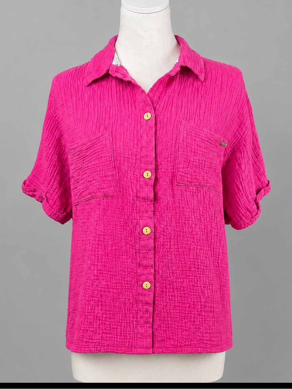 Nicole Miller New York 100% Cotton Double Gauze Button Front Shirt Pink M